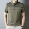 Camiseta de manga corta de verano para papá camisa polo a rayas para hombres de mediana edad cuello solapa casual holgada top para hombre venta al por mayor