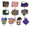 Porta-credencial acrílico con brillos para personal médico con temática de Halloween, con diseño giratorio y retráctil, con motivos de calabaza y fantasma
