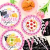Mm340 Festival de Cinema Rosa Louça Festa Conjunto de Quatro Peças para 8 Pessoas de Pratos de Papel Decorativos para Pipoca, Guardanapos de Papel e Copos de Papel