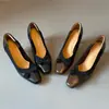 Lujo ligero y sensación de alta gama~Zapatos de mujer de tacón alto de aguja, piel suave, lazo, punta cuadrada, corte bajo, tacón grueso, nuevos zapatos de tacón alto