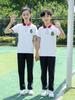 Conjunto de Uniforme de Verão para Alunos do Ensino Fundamental e Médio Camiseta de Manga Curta Cor Pura Foto de Formatura Apricot Calças de Uniforme de Verão Personalização