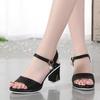 Sandalias Moran Estudiantes Mujeres Versión Coreana 2025 Zapatos Nuevos de Mujer Verano Tacón Medio Tacón Grueso Moda Damas Zapatos Boca de Pescado