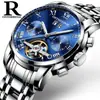 Reloj Mecánico Puro Correa de Acero Sólido Acero Inoxidable Totalmente Automático Reloj de Hombre de Gama Alta Reloj Mecánico Transparente Totalmente Calado para Hombre