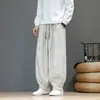 Pantalones cargo de pana holgados con cordón 2026, pantalones largos de pierna ancha estilo chino, pantalones casuales tie-dye, corte holgado para hombre