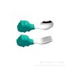 Juego de tenedor y cuchara de entrenamiento de silicona 304 con dibujos animados, cuchara de acero inoxidable para comida de bebé, vajilla de alimentación de comidas