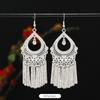 Brincos de borla de prata Miao artesanais estilo étnico vintage temperamento feminino Yunnan Miao personalidade estágio brincos longos versáteis