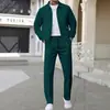 Chaqueta de otoño para hombre transfronteriza, bolsillo con cremallera para jóvenes, cuello de solapa, cárdigan ajustado, conjunto de dos piezas de chaqueta para hombre con patrón de gofre