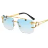 Gafas de sol de borde cortado sin montura de moda Cabeza de Leopardo Gafas de sol para exteriores y viajes para mujer Moda para usar Gafas cortavientos para hombre
