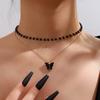Comercio Exterior Transfronterizo Doble Capa Colgante Mariposa Perla Negra Collar Pulsera Moda Femenina Elegante Artículo de Mariposa con Perlas Negras