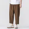 Pantalones Casuales Sueltos de Lino de Imitación Finos de Verano Talla Grande Estilo Japonés Pantalones Rectos de Nueve Puntos Retro Tendencia para Hombre Estilo Chino