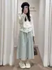 Saia midi patchwork, novo estilo primavera e outono, cintura alta com cordão, emagrecedora e valoriza a silhueta, plus size, saia midi estilo A em imitação de algodão