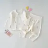 Conjunto de Roupa Íntima de Algodão Puro para Bebê Classe A Sem Costura com Botões de Pressão Roupa Íntima Quatro Estações Proteção da Barriga Roupas de Outono para Bebê e Calças com Abertura na Entreperna Conjunto de Cintura Alta