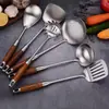 Acero inoxidable 304 utensilios de cocina Espátula de palisandro Colador Escurridor Pala para freír Juego de utensilios de cocina para el hogar Suministros de cocina al por mayor