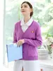 Suéter de Enfermera para Mujer Tejido Uniforme de Enfermera Ropa de Abrigo Gruesa con Forro Polar Azul Oscuro Personal Médico Cárdigan Hospital