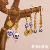 Pendientes de Acero Inoxidable con Baño de Oro de 18 Quilates con Forma de Anzuelo de Pesca Azul y Blanco, Retro Elegantes, Más Vendidos Transfronterizos Europeos y Americanos para Mujer