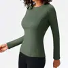 Nueva Ropa de Yoga para Mujer Manga Larga Cuello Redondo Secado Rápido Camiseta Deportiva Alta Elasticidad Ajustada Running Entrenamiento Fitness Top de Manga Larga