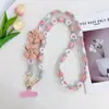 Cordón para Teléfono Móvil Largo Cruzado Tricolor Tejido a Mano Doble Botón Cuerda para Teléfono Móvil Cadena Colgante de Hebilla Única Cruzado para Mujer Flor