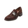 Mocasines de borlas estilo británico, interior y exterior, de ajuste alto, totalmente de piel, 2024 otoño, tacón medio grueso, punta redonda, piel de oveja, boca profunda, zapatos de una sola capa para mujer