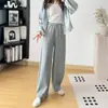 ¡Diseño de cintura elástica! Nueva colección de otoño: pantalones casuales grises para mujer de cintura alta, elásticos, de corte holgado y adelgazantes de pierna ancha