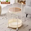 Mesa auxiliar móvil de vidrio de alta gama, mesa de café pequeña para sala de estar junto al sofá, mesa de noche de lujo ligero francés para dormitorio