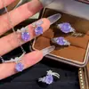 Pendente de Colar Octogonal Rosa Milênio Corte Rosa Diamante Paraíba Diamante de Alto Carbono Brincos de Diamante Roxo Anel Torcido de Água-Marinha para Mulheres