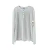 Camiseta Waffle Henley Americano Manga Longa Cor Sólida Camada Base Top Unissex Estilo Básico Top
