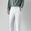 Calça de Terno Masculina com Caimento para Primavera e Outono Calça de Terno Masculina Cor Sólida Não Amassa Casual Calça de Terno para Trabalho e Deslocamento Slim Fit Calça Cropped Cor Sólida