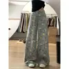 Jeans de Pierna Ancha Florales Retro Desgastados Primavera 2025 Pantalones Casuales de Pierna Recta Sueltos de Cintura Alta para Mujer