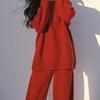Um Conjunto Completo de Roupas de Inverno com Estilo Preguiçoso, Super Bonito, Único e Lindo Estilo Coreano de Alta Qualidade Conjunto Relaxado de Suéter Vermelho