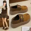 Mocasines de Suela Gruesa tipo Mochi para Mujer Otoño 2026 Nuevo Retro Doble Hebilla Punta Dividida Sintética Birkenstock Slip-on Zapatos Individuales Birkenstock