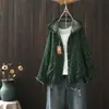 Cardigan com estampa floral artística para mulheres, com capuz, modelagem solta, 100% algodão, jaqueta leve, casaco de proteção solar, casaco casual estilo vintage