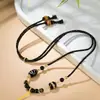 Cordão de Pingente Tecido à Mão Estilo Étnico Retrô Simples Dente de Tigre Conta Dzi Unissex Colar de Ágata Corda para Pendurar Thangka
