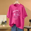 Camiseta Casual de Manga Corta 100% Algodón Puro Talla Grande Holgada para Mujer, Nuevo Estilo 2026, Oculta el Vientre, Adelgazante, Diseño de Dibujos Animados