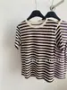 Camiseta de Manga Corta a Rayas Retro Verano 2025 para Mujer, Estilo Coreano Holgada Casual Camiseta Básica con Costuras Visibles, Hombro Normal, Cuello Redondo, Camiseta de Moda