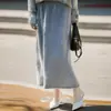 Saia de Tricô de Lã Cashmere Nova Outono/Inverno 2026 para Mulheres, Cor Sólida, Escovada, Quente, Saia Midi de Corte A