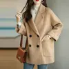 Otoño/Invierno 2026 Nueva Moda Coreana Temperamento Solapa de Traje Espiga Abrigo de Lana Abrigo de Lana de Longitud Media Mujer