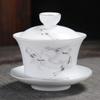 Tigela de porcelana branca com três tampas Xícara de chá única Xícara de chá de cerâmica com tampa Conjunto de chá Kung Fu Grande Tigela de chá