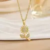 Collar colgante con diseño de flor de circón microincrustado de comercio exterior transfronterizo para mujer, chapado en cobre, oro real de 18 quilates, moda, Joker, sentido de alta gama