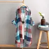 2021 Camisa de Roupa Protetora Solar Feminina de Comprimento Médio Tamanho Grande Roupa Feminina Solta Modeladora Moda Camisa Xadrez Jaqueta Casual Feminina