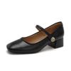 TEAHOO Hecho en casa 2024 Nuevo Vintage Zapatos Mary Jane para Mujer Punta Cuadrada Boca Baja Mocasines Tacón Grueso Zapatos Individuales Mujer
