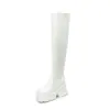 Botas Longas Femininas Acima do Joelho Botas Skinny Elásticas Bico Quadrado Plataforma Salto Grosso Salto Alto Zíper Lateral Botas Longas Elásticas Acima do Joelho