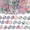 Cuentas sueltas acrílicas transparentes con superficie cortada de color, cuentas redondas con forma de gota de aceite de color, cuentas sueltas con agujero recto, cuentas DIY semiacabadas