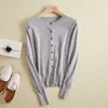 Cárdigan de Primavera, Suéter de Punto con Hilo Dorado, Cárdigan de Cuello Redondo Ajustado, Suéter de Punto de Lana, Chaqueta Sencilla Estilo Coreano para Mujer