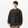 Roupas Masculinas Fengshe / Moletom Pesado 400g Listrado para Homens, Estilo Americano, Gola Redonda, Bolso no Peito, Casual Solto, Blusa de Manga Longa para Outono e Inverno