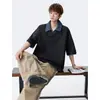Camisa Polo Falsa de Duas Peças Color Block com Gola Seagull de Manga Curta para Homem, Estilo Verão, Camiseta Retro Casual Americana Old Money de Manga Curta