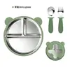 Prato Infantil de Silicone Dividido Urso Aço Inoxidável 304 Removível com Ventosa Talheres de Bebê Conjunto de Silicone