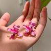 Brincos de Tarraxa Roxo Romântico da Idade Média Femininos Brincos Geométricos de Alta Qualidade 2025 Novos Brincos Elegantes com Flor Francesa para Mulheres