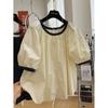 Camisa Francesa de Manga Abullonada Lista para Usar para Mujer Verano Nueva Casual Holgada Reductora de Edad Camisa Estilo Baby Doll Versátil Top de Cuello Redondo para Mujer