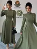 Vestido Largo de Verano 2026 Transfronterizo Europeo y Americano para Mujer, de Temperamento, entallado a la cintura, con cuello alto, de doble botonadura, ajustado