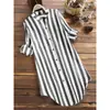 Gran stock disponible. Camisa rayada casual de manga larga para mujer, talla grande, de comercio exterior europeo y americano transfronterizo, con mangas enrollables